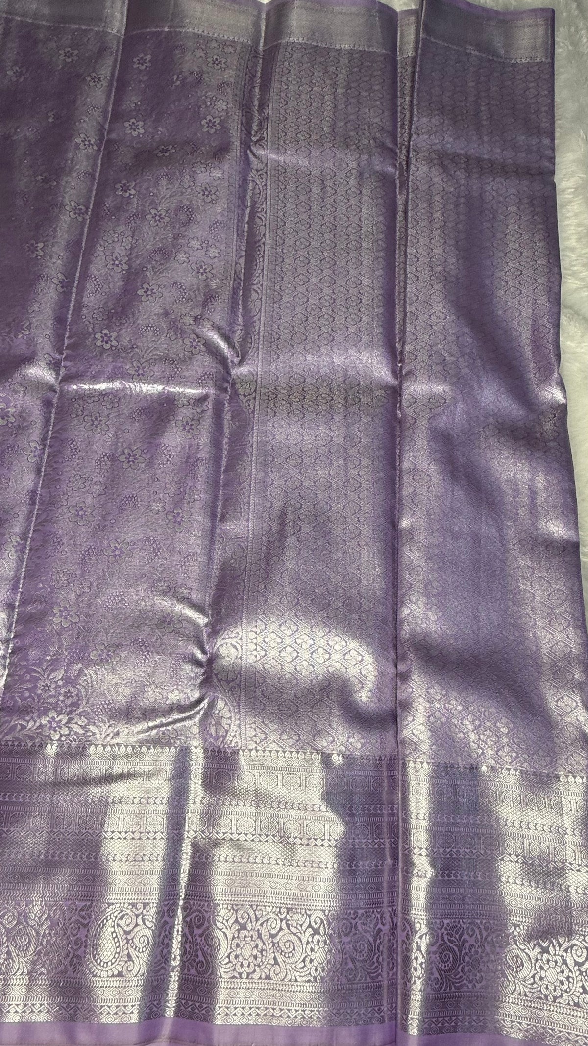 Lilac Tissue Semi Silk Silver Zari Saree