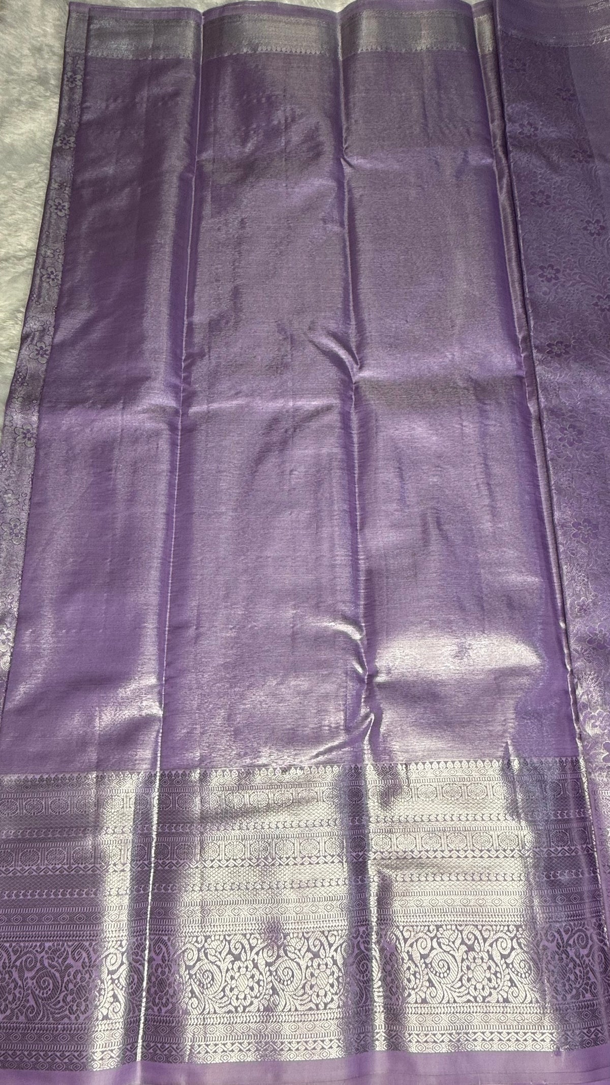 Lilac Tissue Semi Silk Silver Zari Saree