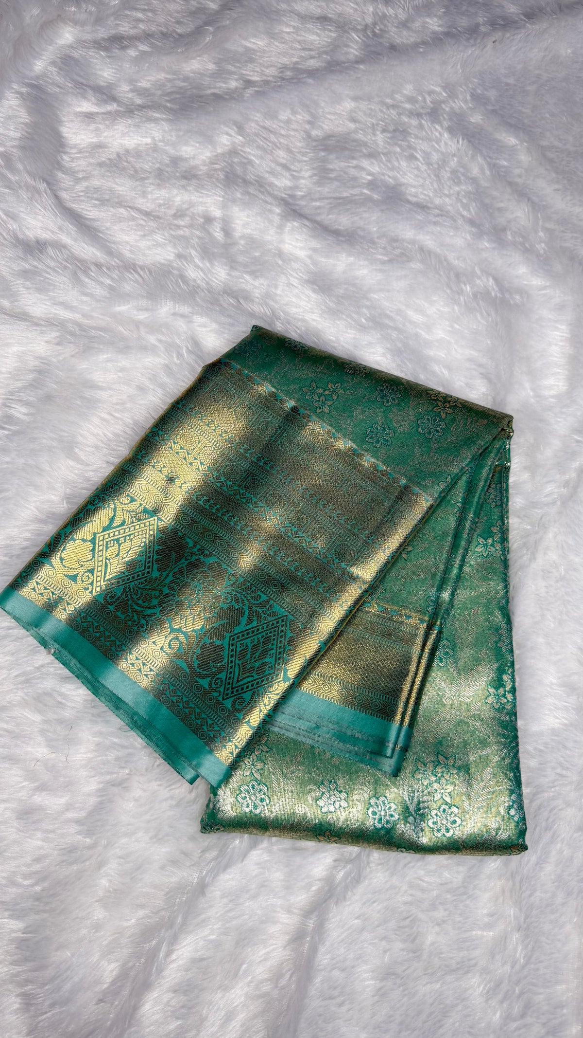 Pista Green Tissue Semi Silk Gold Zari