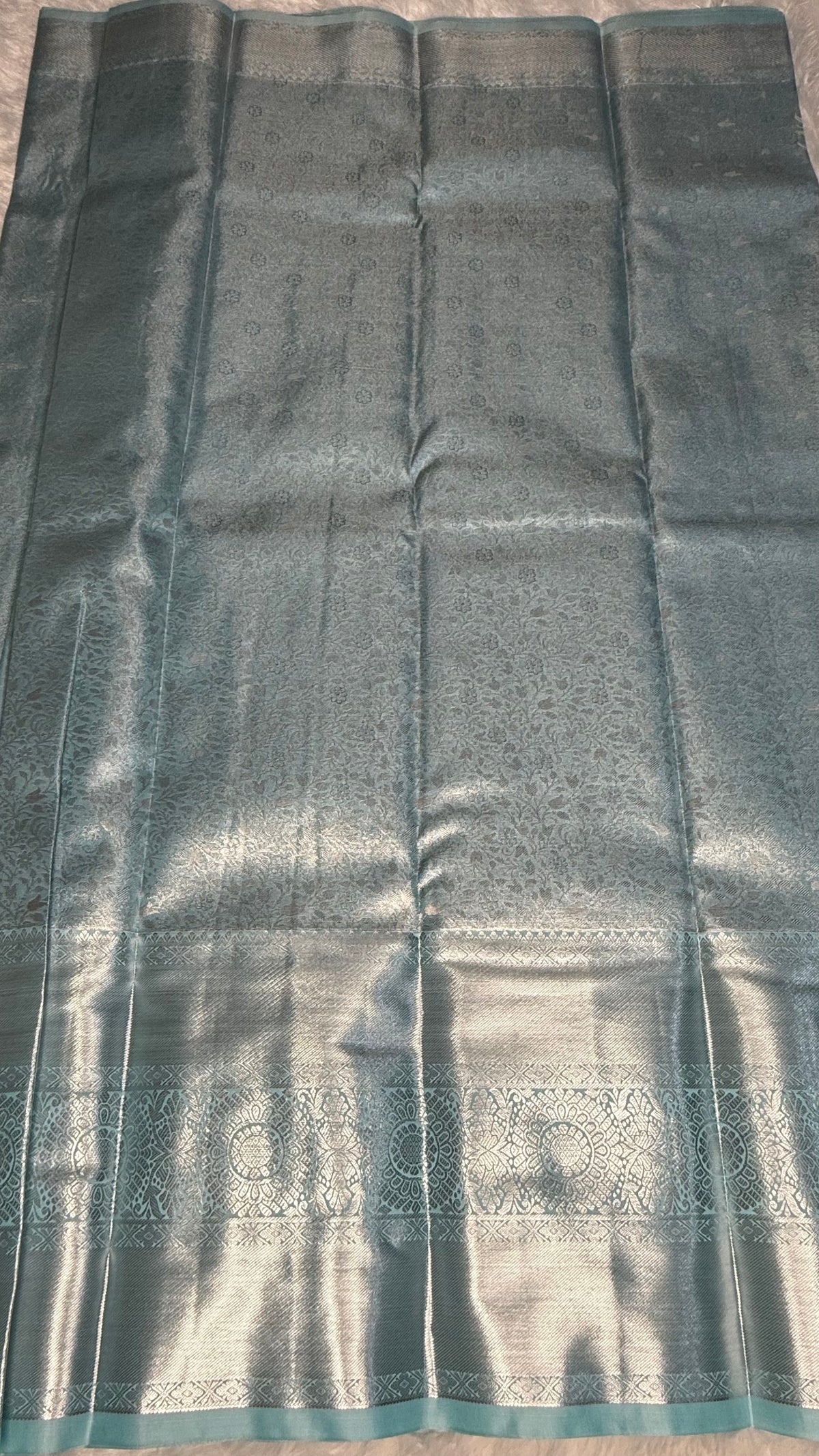 Pastel Blue Tissue Semi Silk Silver Zari Saree