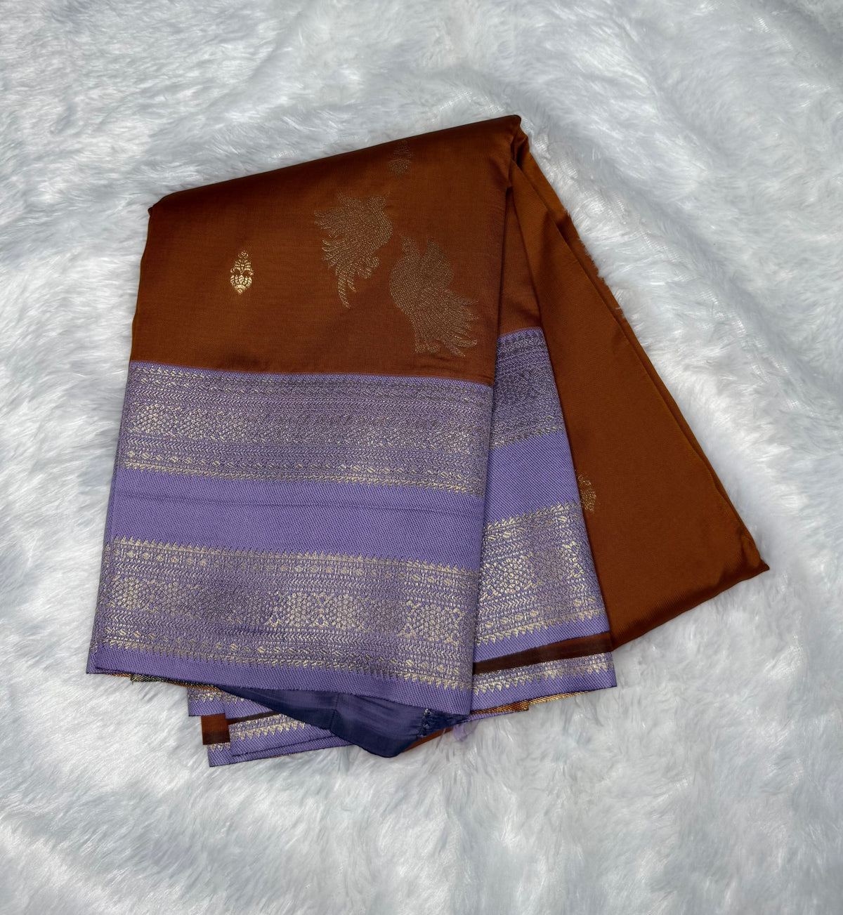 Rust Orange n Lilac Semi Soft Silk