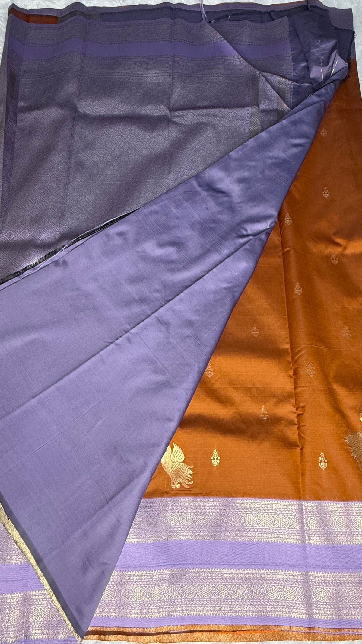 Rust Orange n Lilac Semi Soft Silk