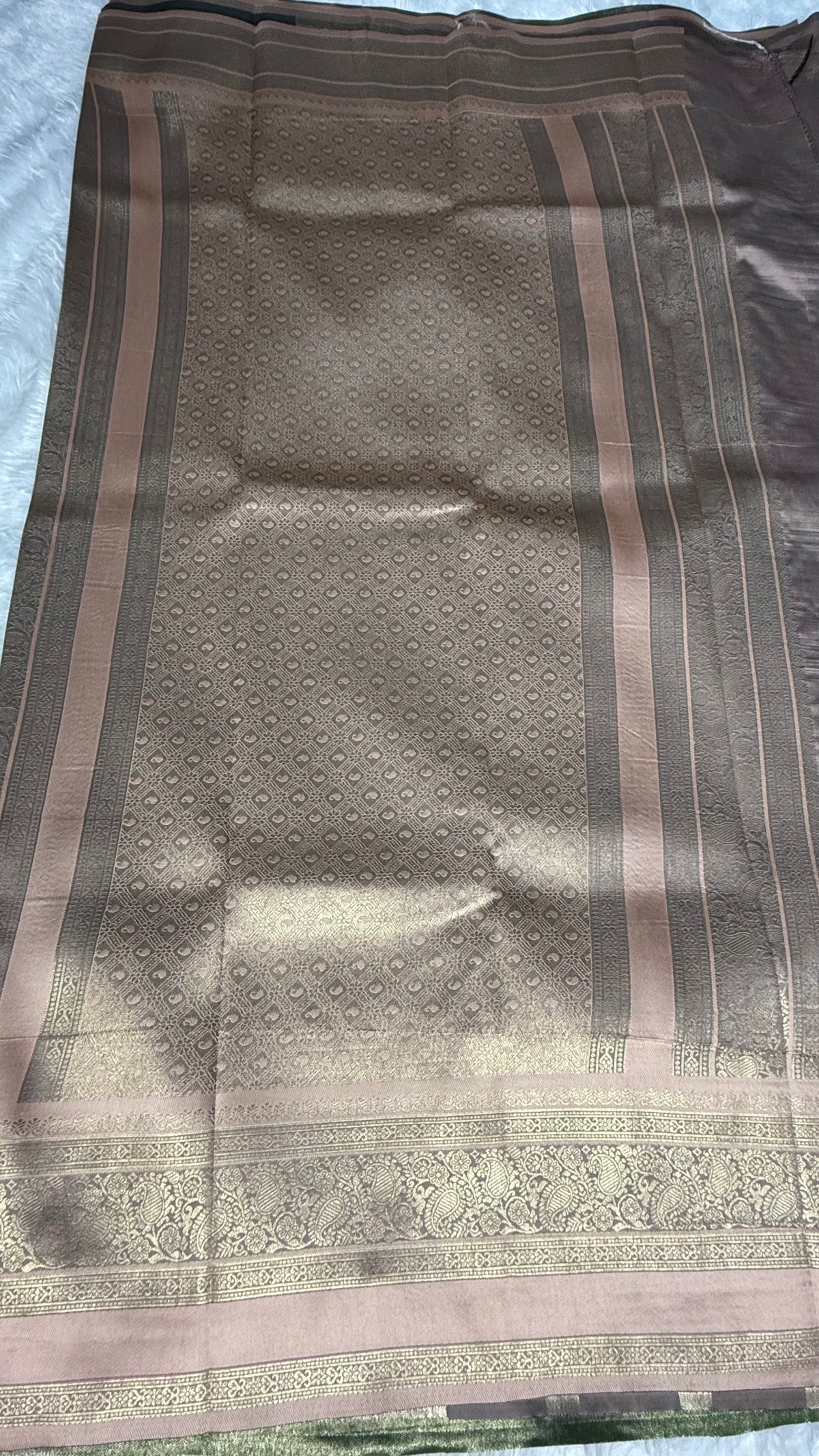 Green n Peach Semi Soft Silk