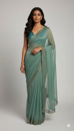 Teal Blue Crush Designer Saree