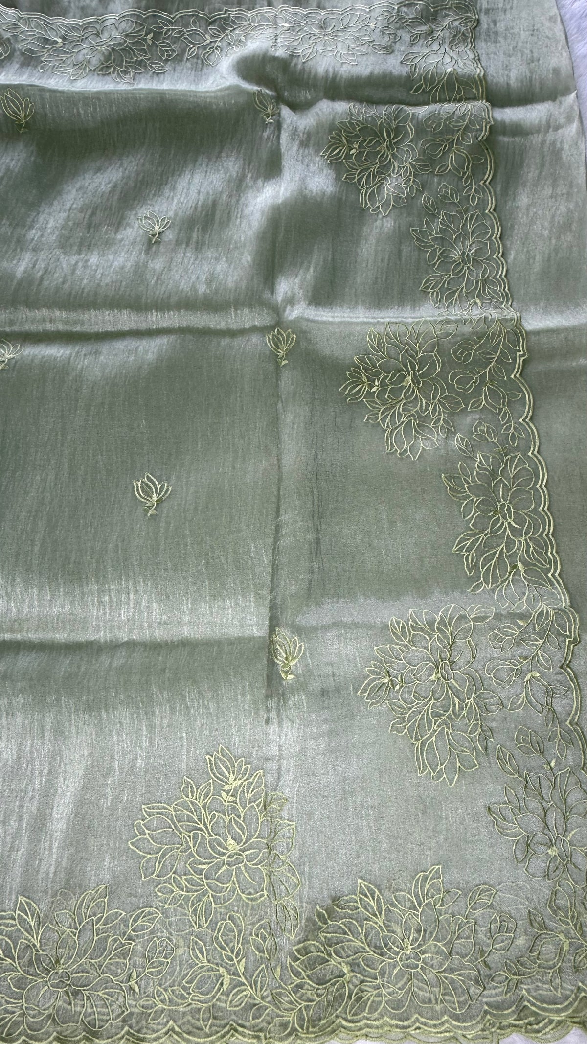 Pista Green Embrodiary tissue Saree