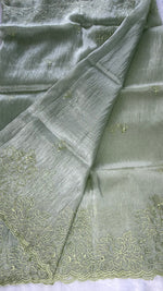 Pista Green Embrodiary tissue Saree