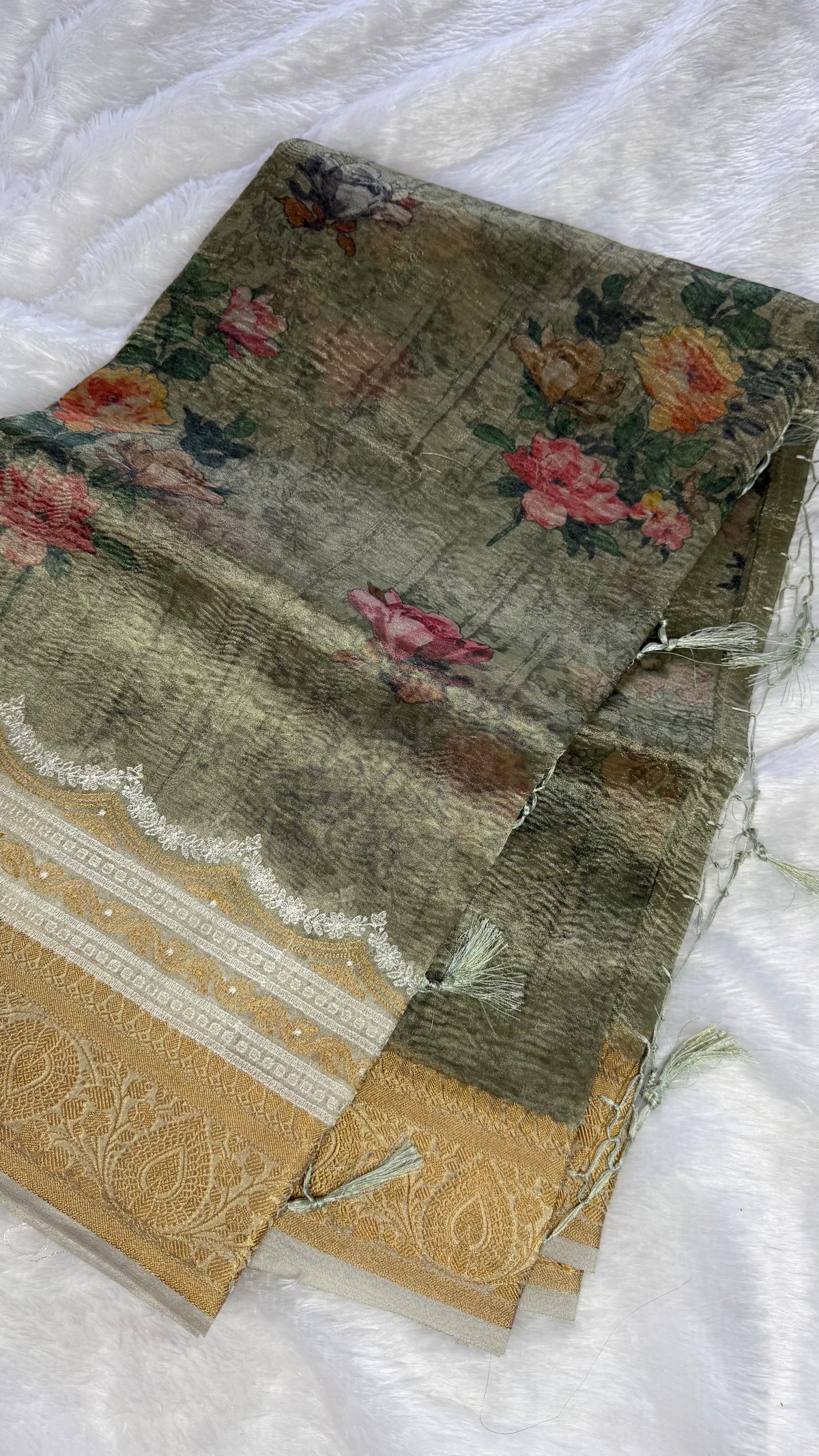 Green TissueDigital Print Saree