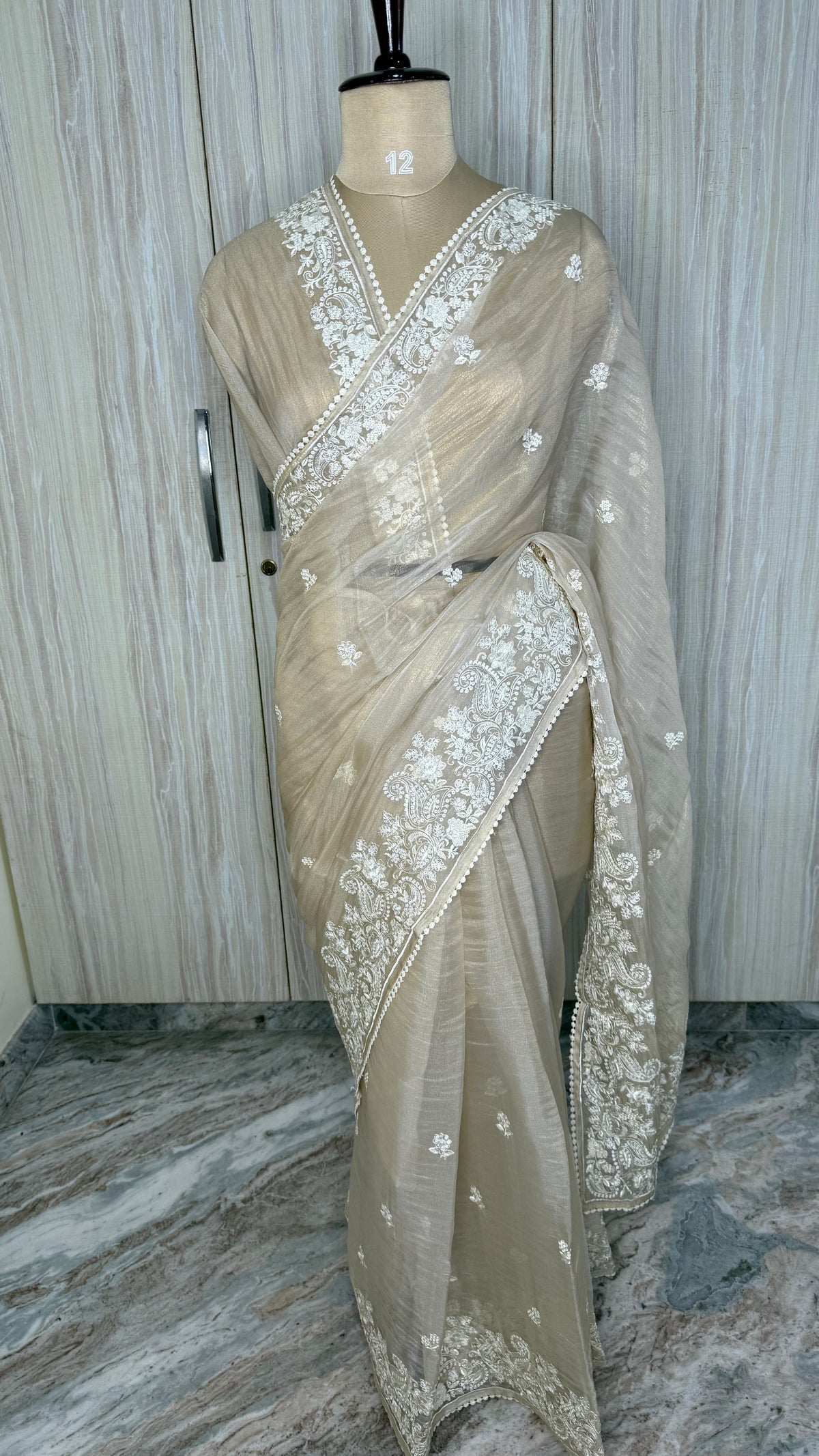 Cream Tissue Shimmer with Sequin Saree