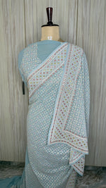 Pastel Blue Chikankari Designer Saree