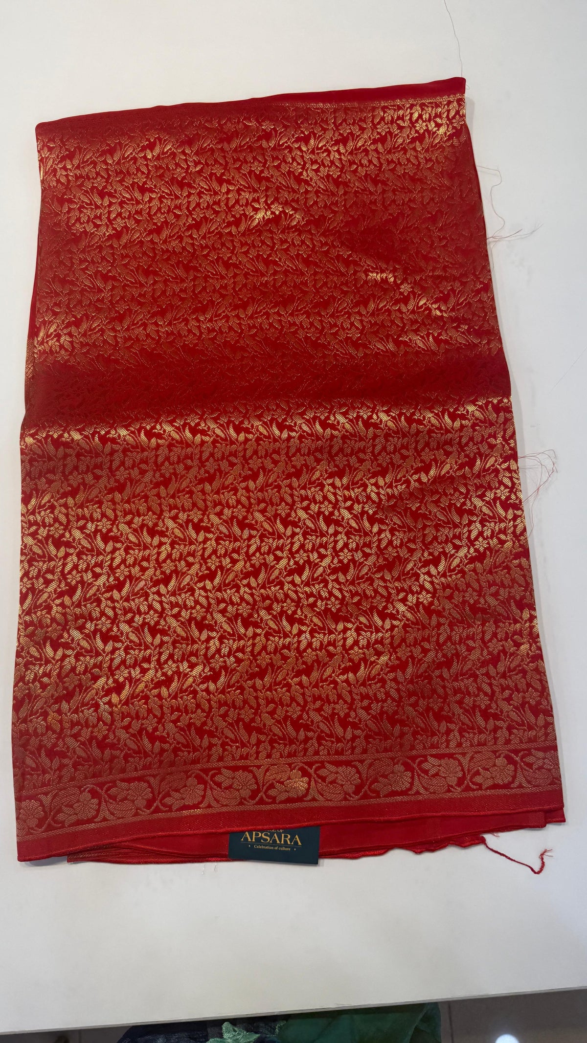 Red Half and Half Semi Crepe Saree