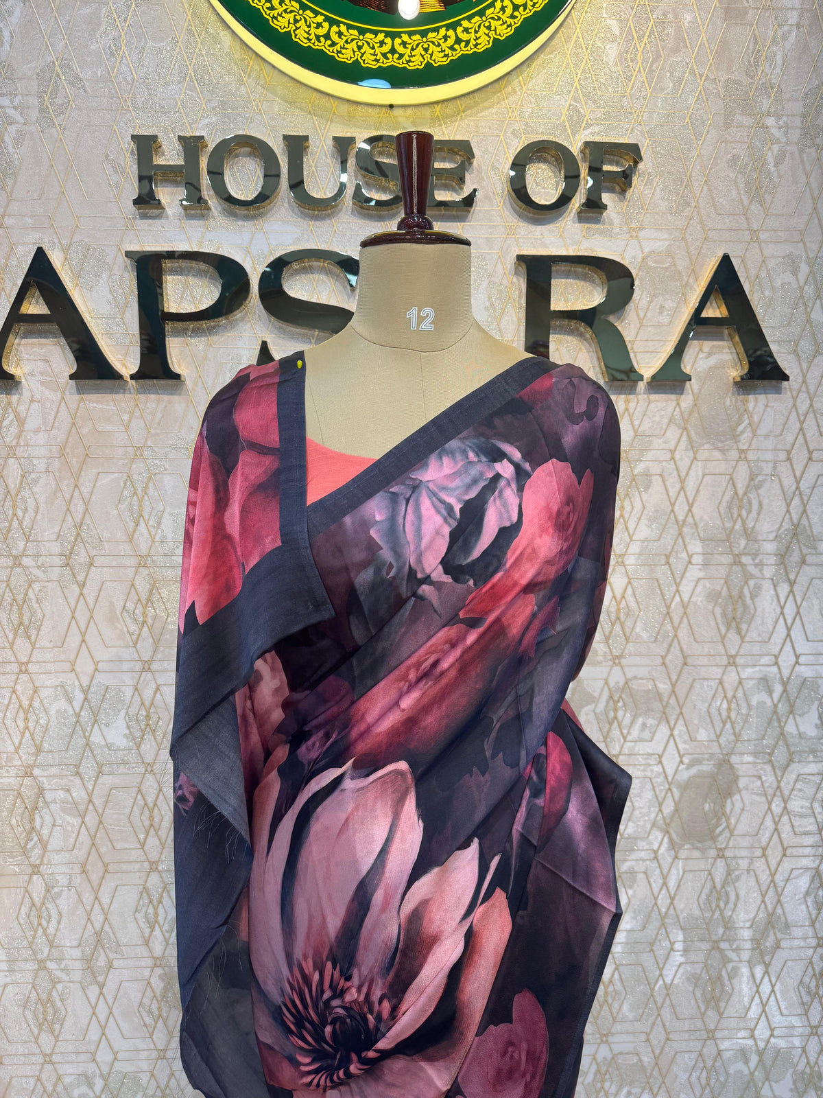 Black Floral Digital Print Saree