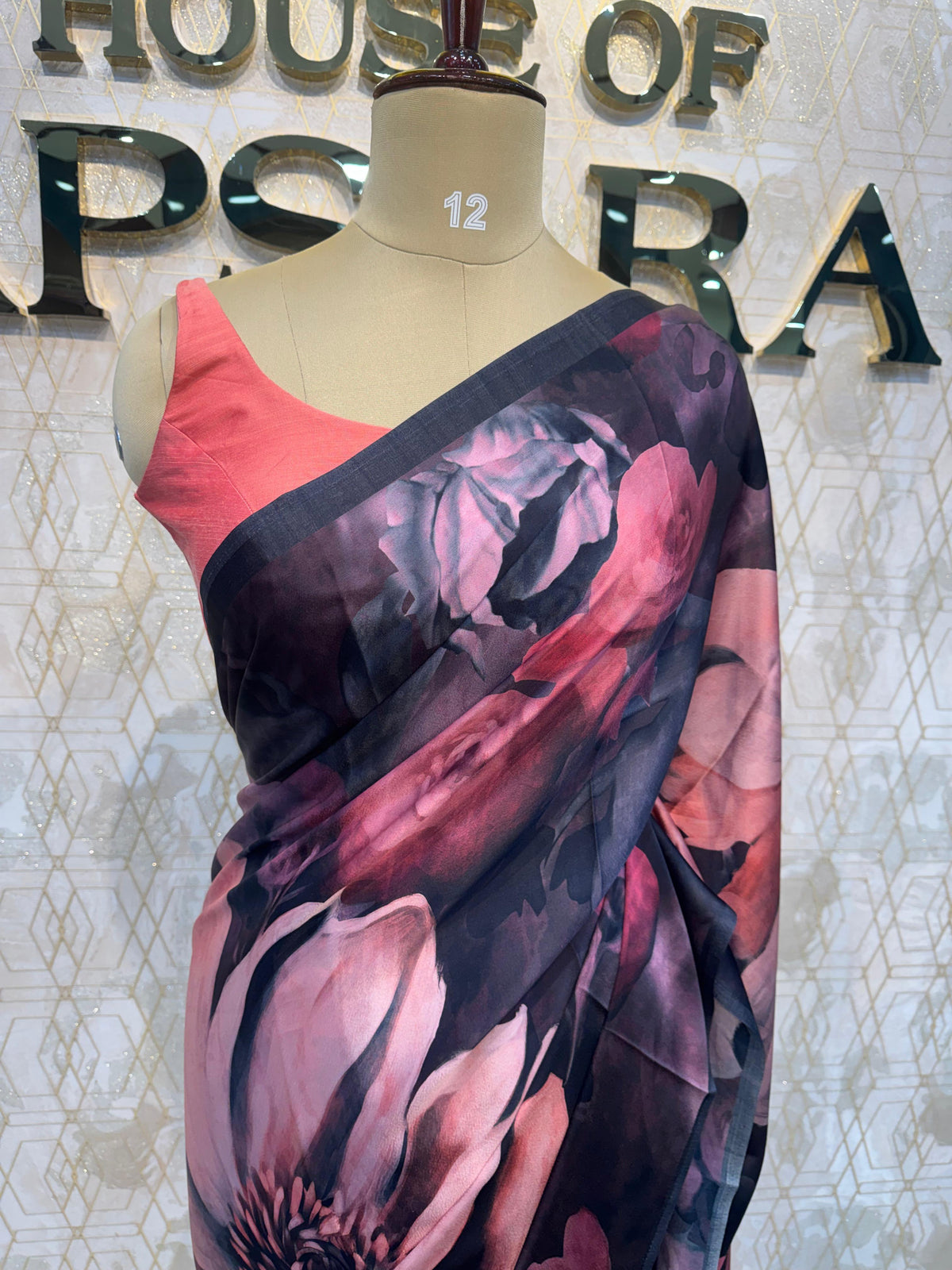 Black Floral Digital Print Saree