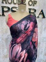 Black Floral Digital Print Saree
