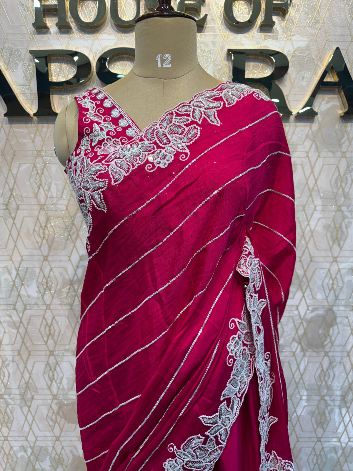 Rani Pink Handwork Stitched Blouse Designer Party Saree