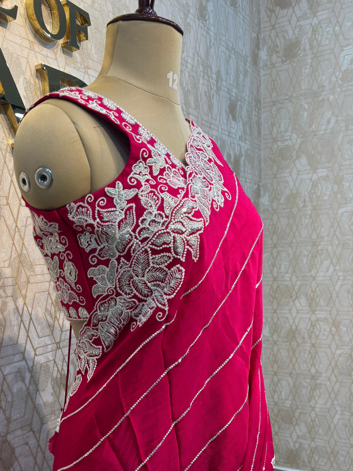 Rani Pink Handwork Stitched Blouse Designer Party Saree