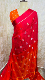 Pink and Orange Shaded Jute Linen Saree