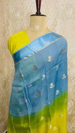 Neon Yellow and Blue Shaded Jute Linen Saree