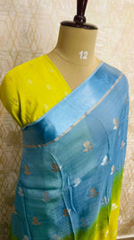 Neon Yellow and Blue Shaded Jute Linen Saree