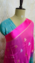 Pink and Blue Shaded Jute Linen Saree