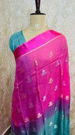 Pink and Blue Shaded Jute Linen Saree