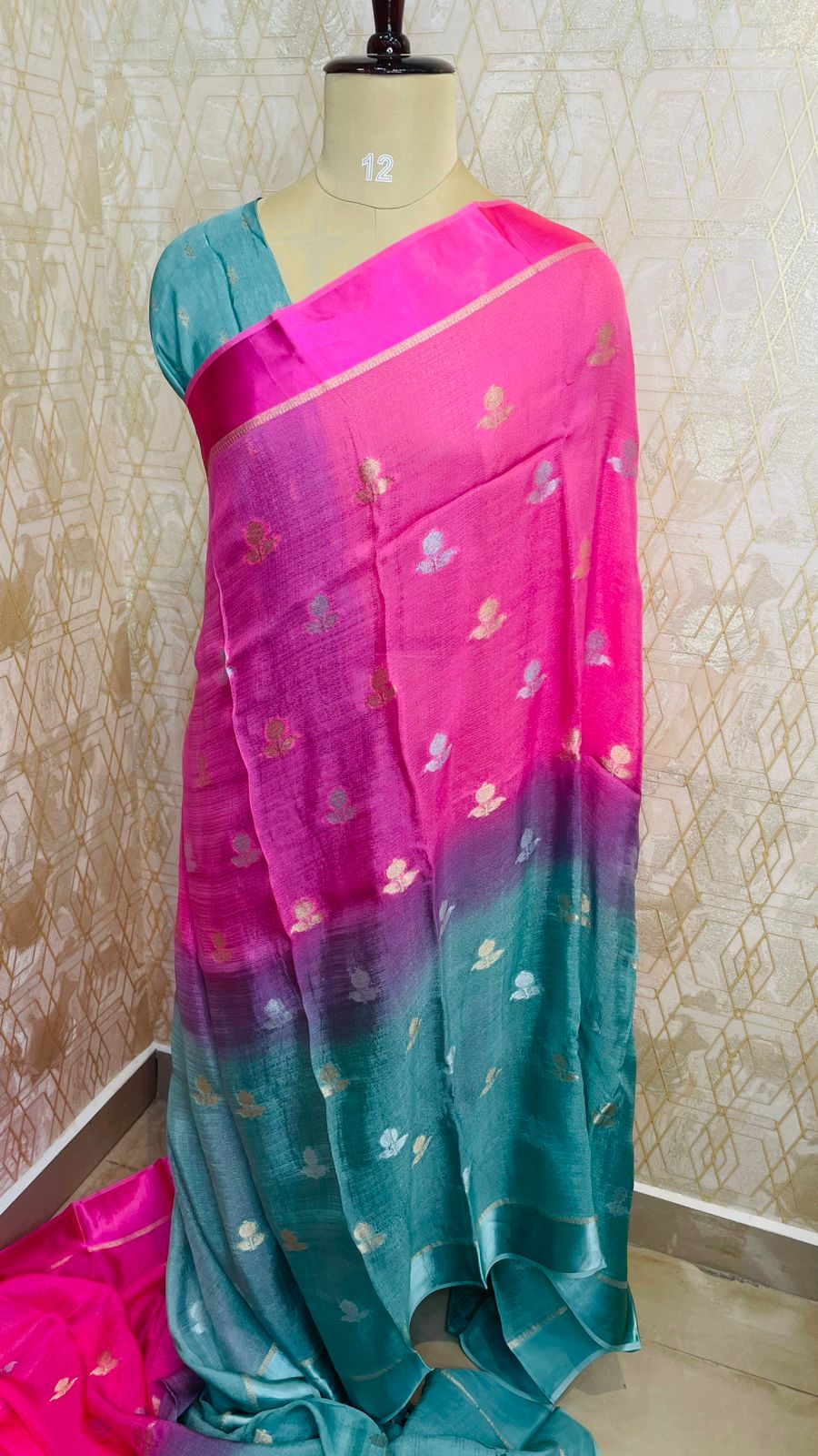 Pink and Blue Shaded Jute Linen Saree