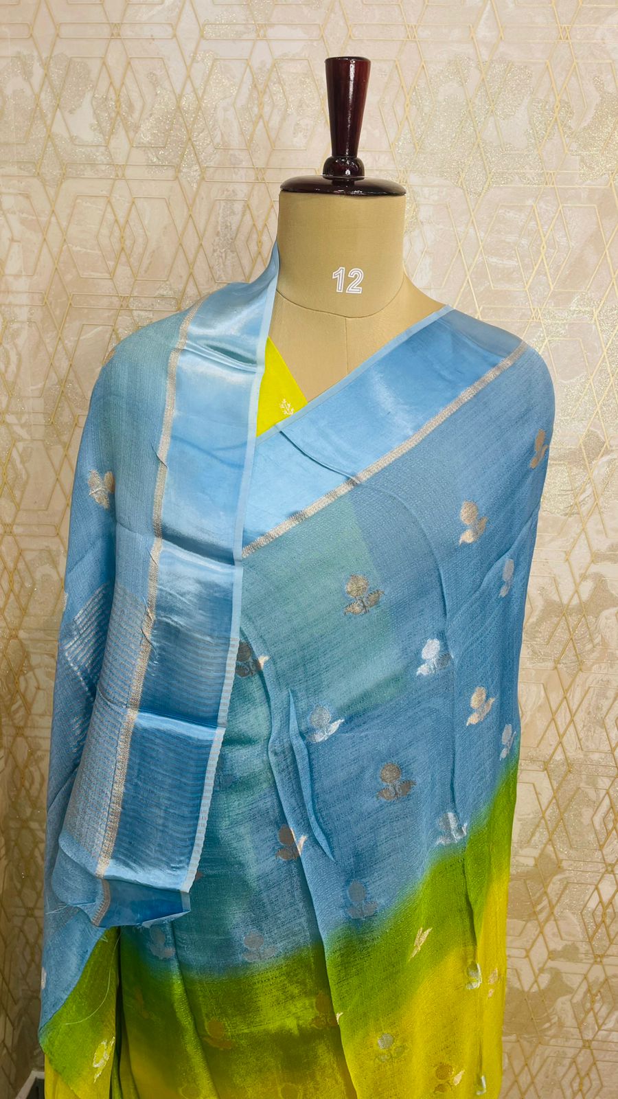 Neon Yellow and Blue Shaded Jute Linen Saree