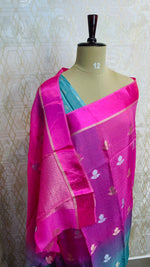 Pink and Blue Shaded Jute Linen Saree