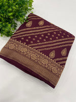 Marron Pure Banarasi Crepe Self Saree 03