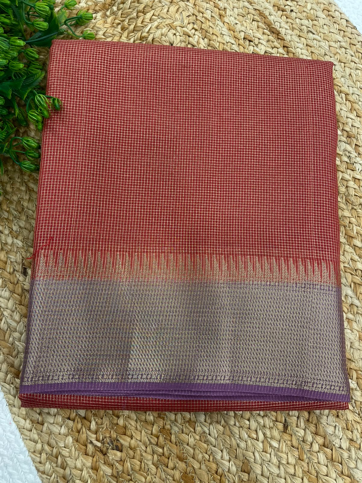 Red n Lavender Checks Cotton Silk Saree 13