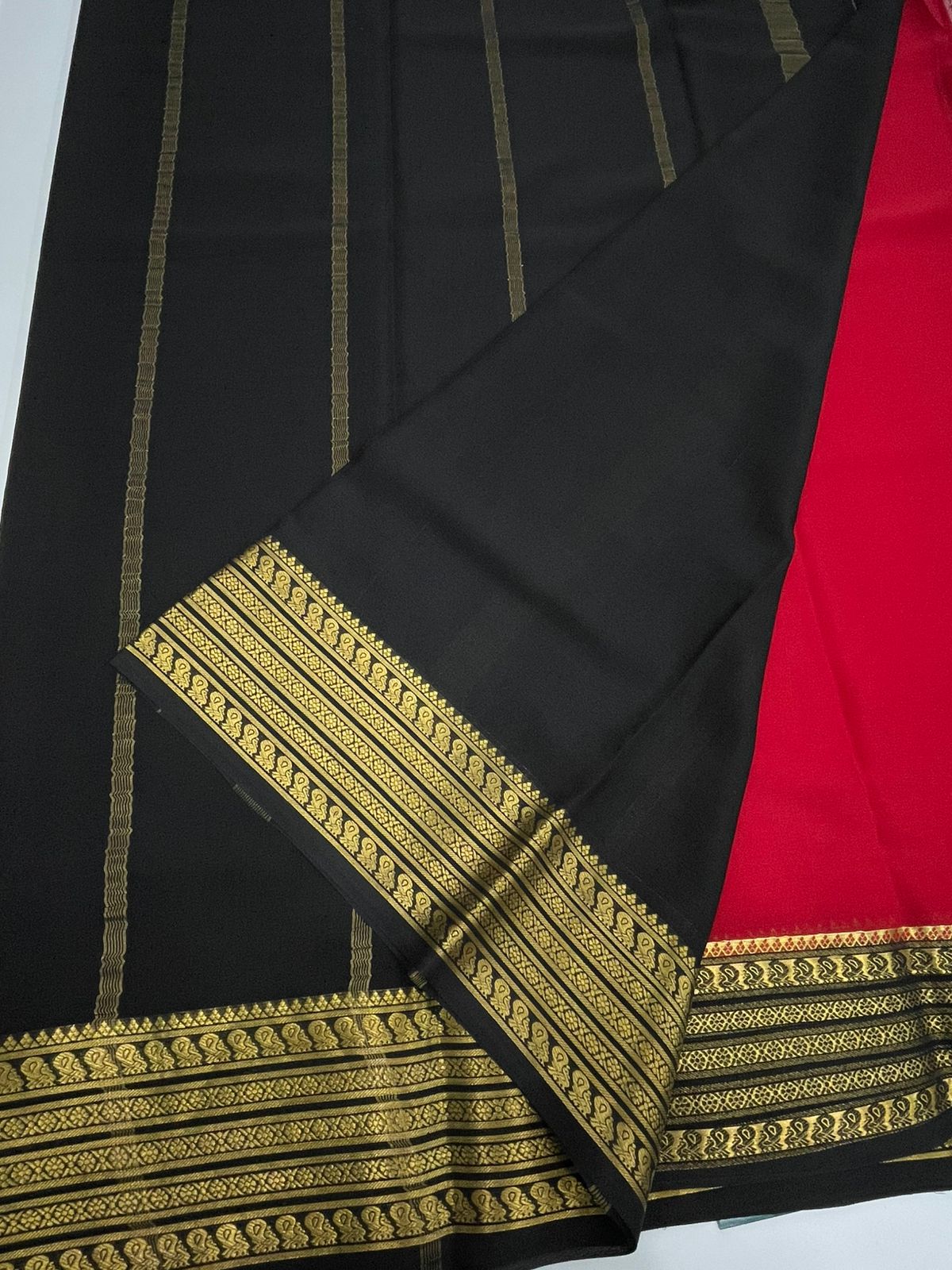 Red Pure Mysore Silk Crepe Saree 01