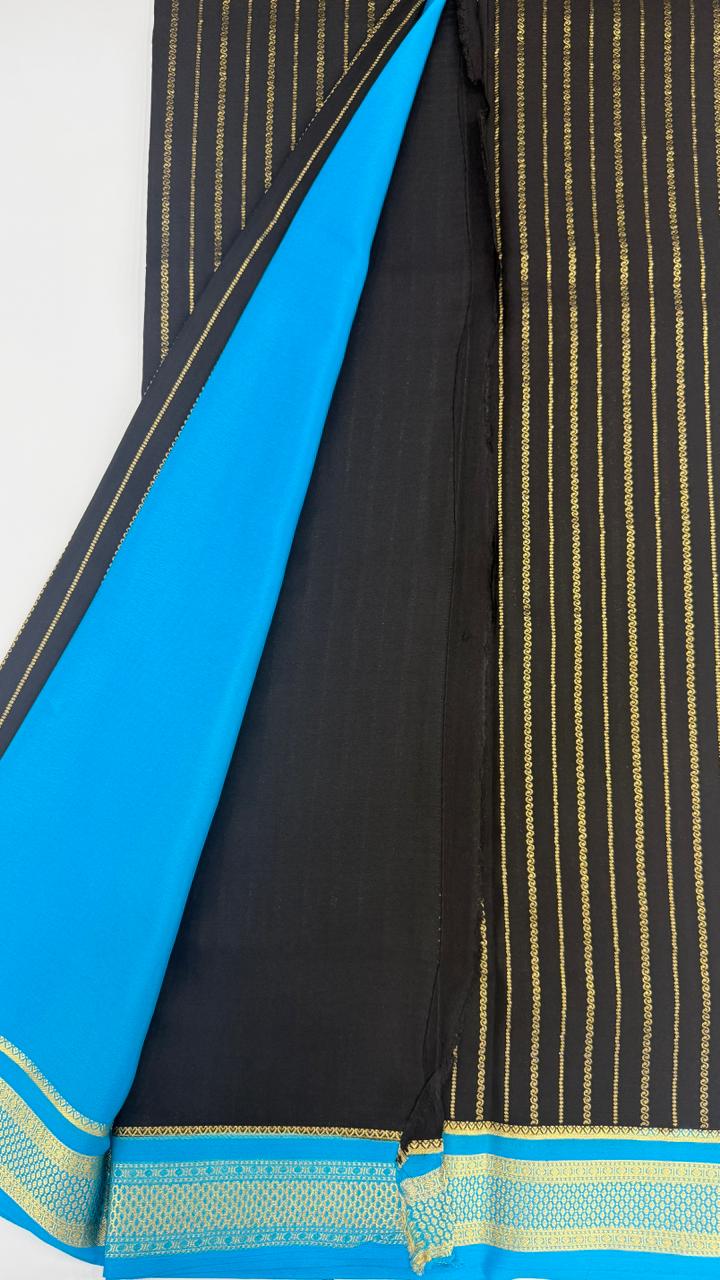 Black Stripes Pure Mysore Silk Crape Saree 01