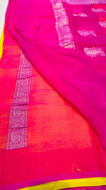 Yellow n Pink With Silver Zari Pure Khaddi Chiffon