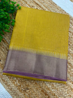 Yellow n Light Purple Checks Cotton Silk Saree 13