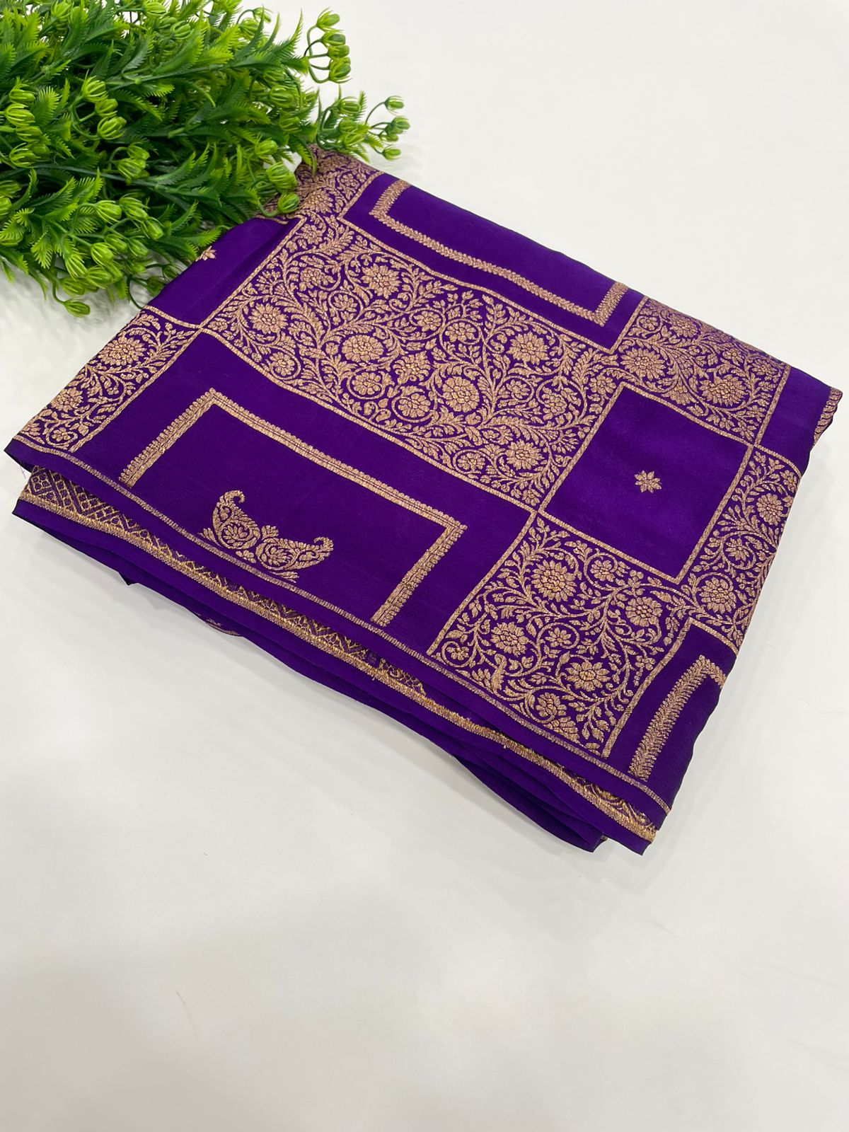 Purple Pure Banarasi Crepe Saree 03