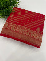 Red Pure Banarasi Crepe Self Saree 03