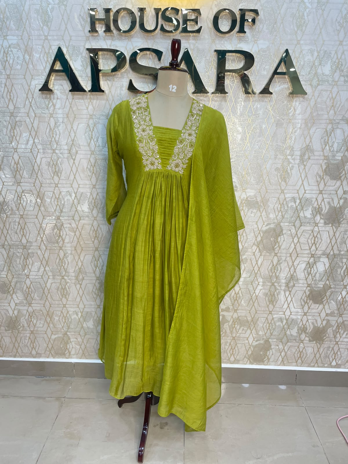 Green Mul Chanderi Alia Cut Kurtha 117
