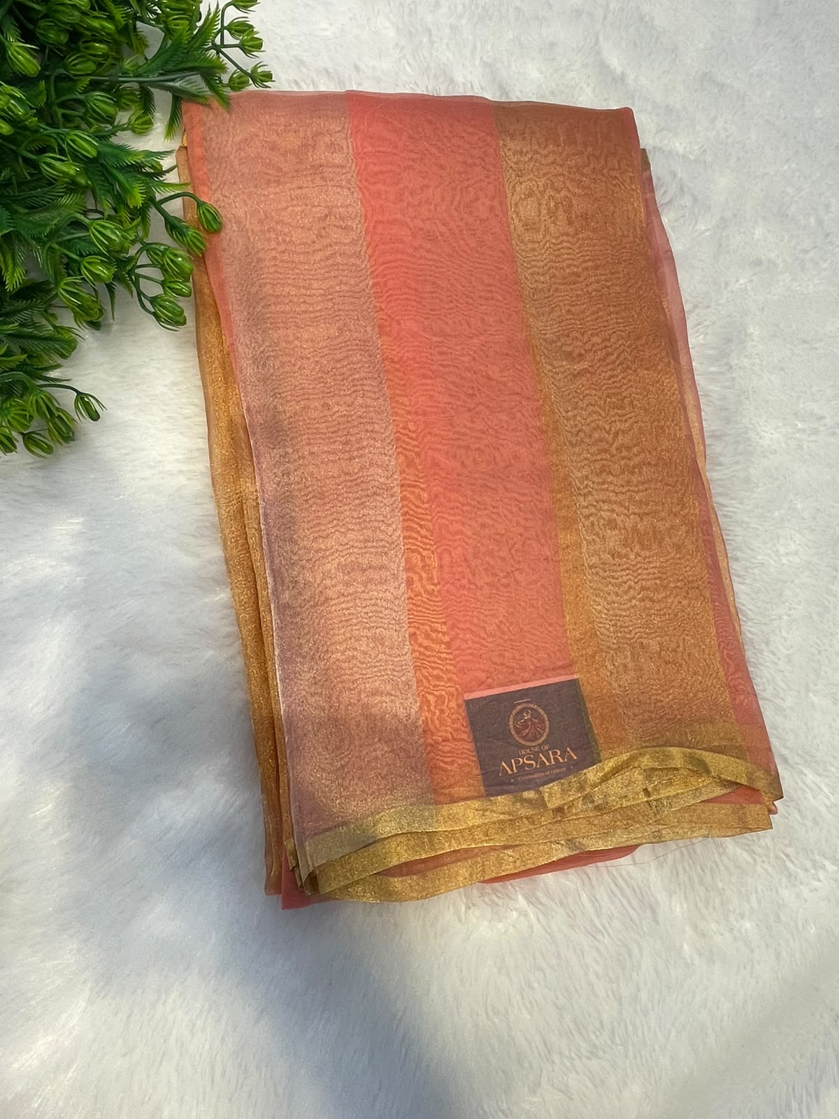 Peach Pure Tissue Stripes Saree 11