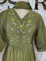 Mehendi Green Mul Chanderi Silk Hand Embroidery Kurtha 114