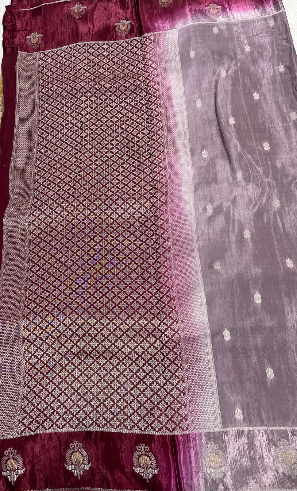 Grey n Wine Matka Silk with Satin Border Saree 14