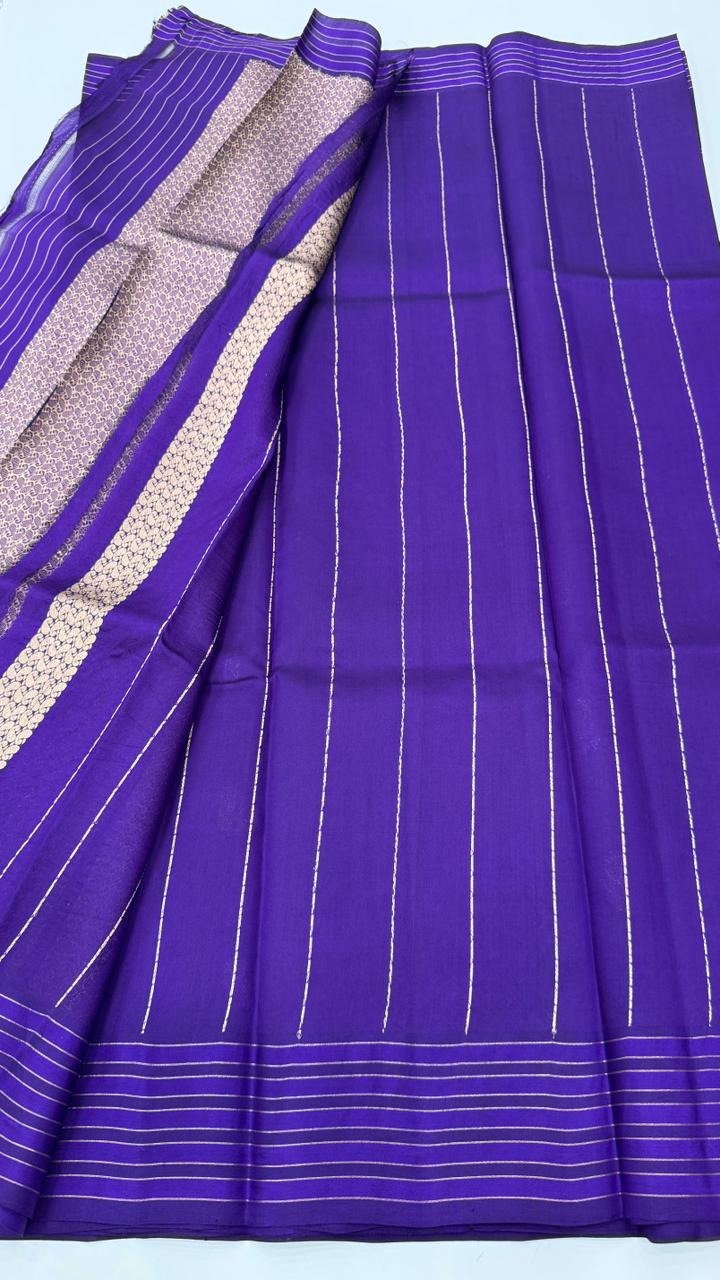 Royal Blue Pure Row Mango saree 02