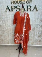 Orange Mul Chanderi Silk Hand Embroidery Kurtha 114