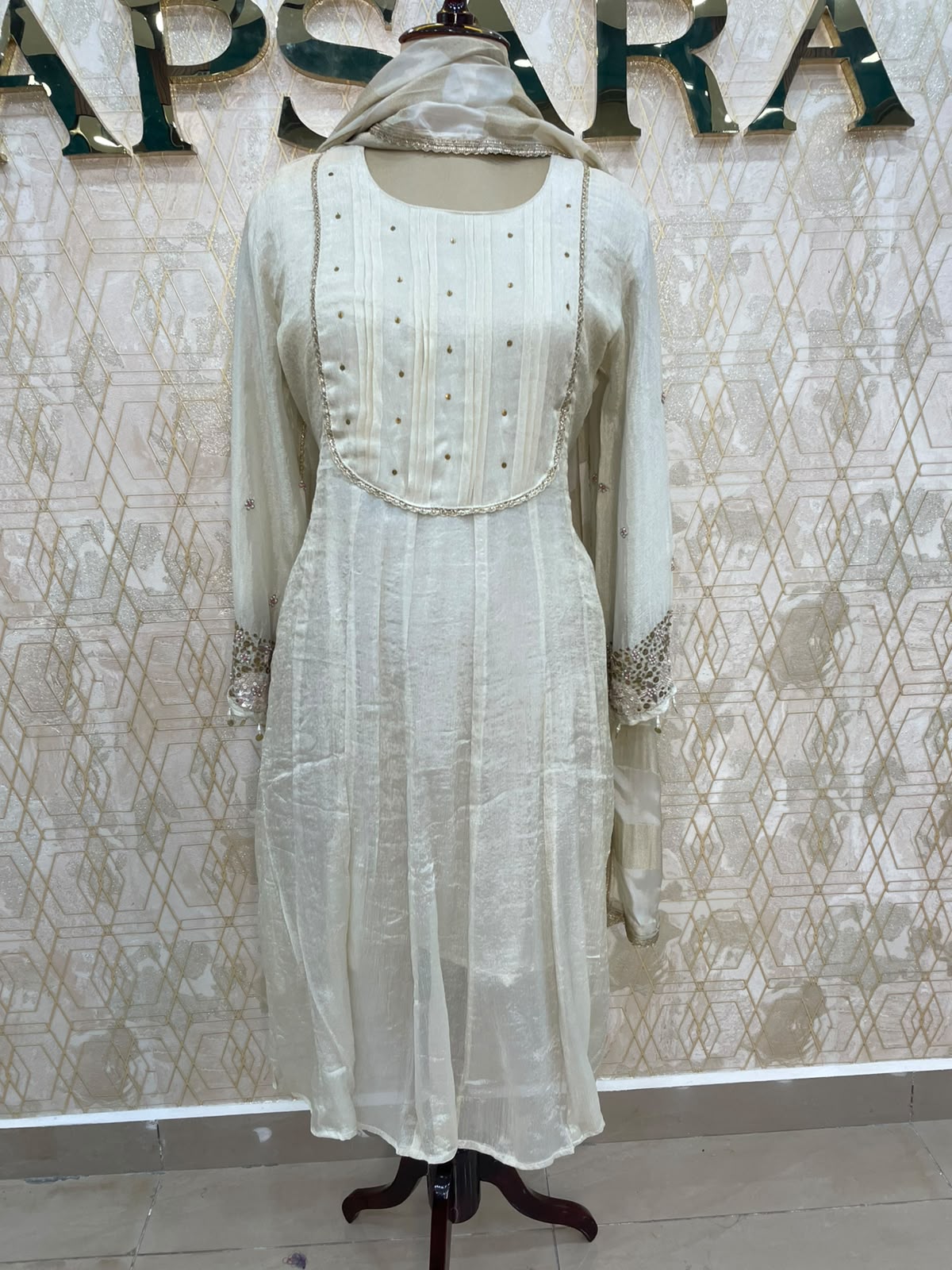 Cream Organza Airline Handwork Kurtha 116