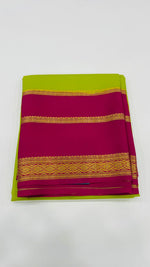 Parrot Green n Pink Pure Mysore Silk Crepe Saree 01