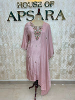 Peach Mul Chanderi Thread Embroidery Straight Fit Kurtha 115