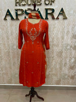 Orange Mul Chanderi Straight Fit Kurtha 112