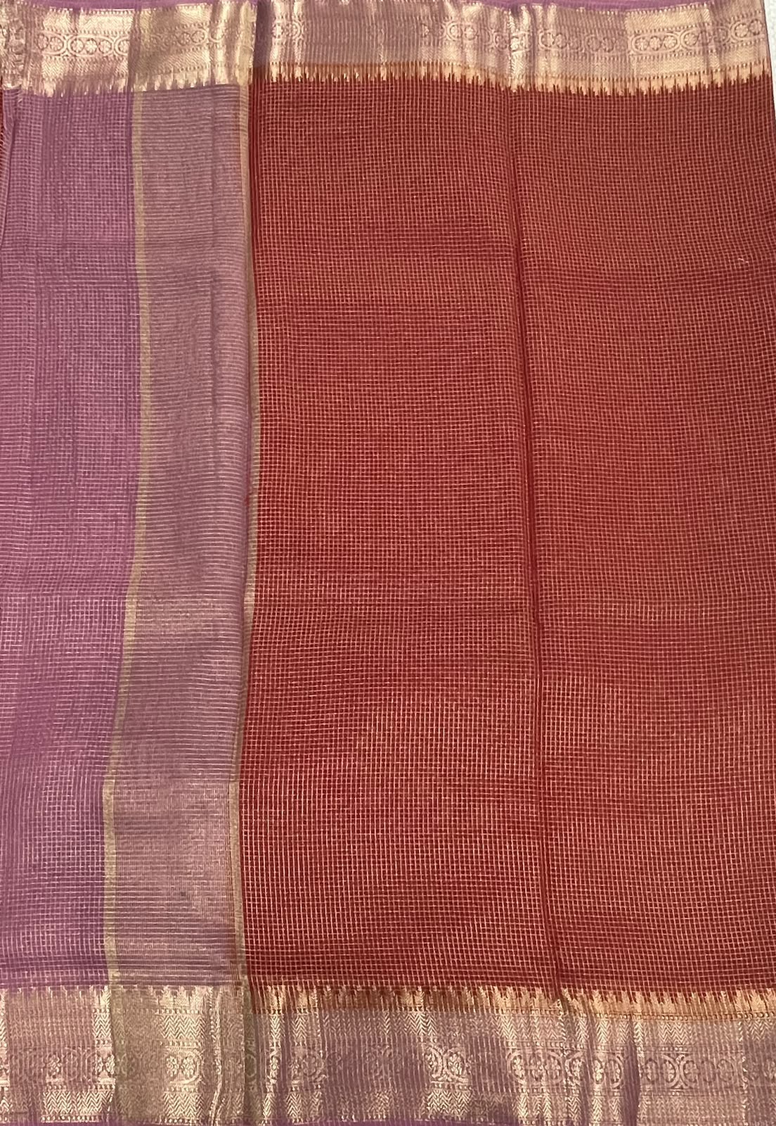 Orange n Pink Checks Cotton Silk Saree 13