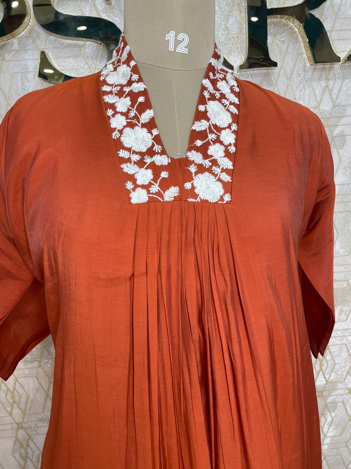 Orange Mul Chanderi Silk Hand Embroidery Kurtha 114