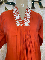 Orange Mul Chanderi Silk Hand Embroidery Kurtha 114