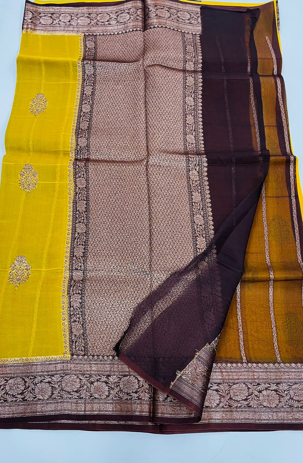 Mustard Yellow Pure Kora Designer saree 02