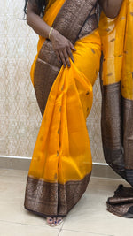 Mustard Yellow Pure Kora Antique saree 02